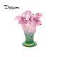 Daum Roses Green And Pink Medium Vase 02570 France Crystal Glass Brand New