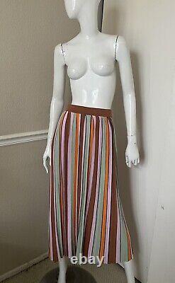 DEMYLEE NEW YORK NEW! Orange/Tan/Pink/Green Striped Pleated Knit Maxi Skirt Sz S