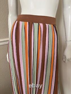 DEMYLEE NEW YORK NEW! Orange/Tan/Pink/Green Striped Pleated Knit Maxi Skirt Sz S