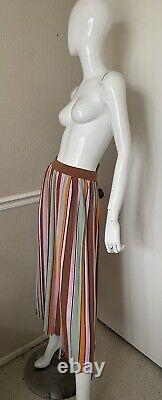 DEMYLEE NEW YORK NEW! Orange/Tan/Pink/Green Striped Pleated Knit Maxi Skirt Sz S