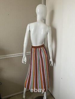 DEMYLEE NEW YORK NEW! Orange/Tan/Pink/Green Striped Pleated Knit Maxi Skirt Sz S