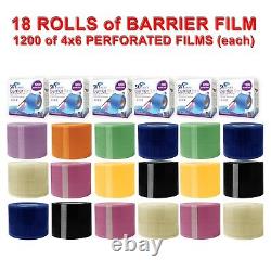 DENTAL BARRIER FILM 4X6 1200 PERFORATED PLASTIC ROLL BLUE CLEAR PINK BLACK 18/pk