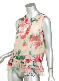 DOLCE GABBANA Womens Beige Pink Green Floral SILK Sleeveless Top Blouse 6-42 NEW