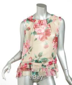 DOLCE GABBANA Womens Beige Pink Green Floral SILK Sleeveless Top Blouse 6-42 NEW