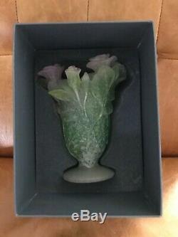Daum Nancy Vase Green with Pink Roses Footed Signed By Artist