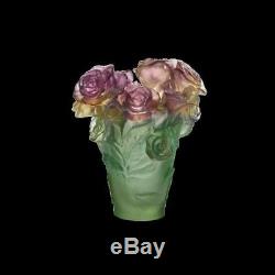 Daum Rose Passion Vase 05287 Pink and Green NEW