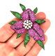 Deep Green Pave Emerald, Instant Pink Ruby & White Cz 16.7tcw Lily Flower Brooch