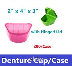 Dental Denture Box Retainer Box Carrier 4W x 2in x 3in, Pink, Green, 200/Case