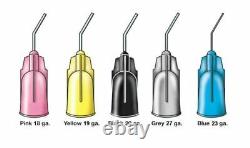 Dental Disposable Pre Bent Needle Tips Flow Black, Blue, Gray, Yellow, Pink, Orange