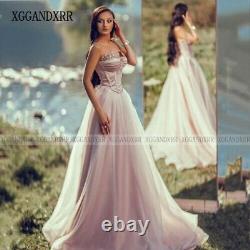 Dusty Pink A Line Prom Dress Sweetheart Backless Beading Pearl Sweep Train Long