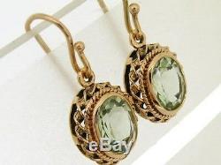 E066- Genuine 9K 9ct Solid Rose / Pink Gold NATURAL Green Amethyst Drop Earrings