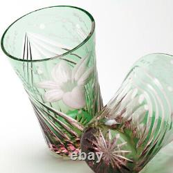 Edo Kiriko Glass Pink Green Lily Pattern flower Japanese Traditional crafts NEW
