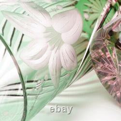 Edo Kiriko Glass Pink Green Lily Pattern flower Japanese Traditional crafts NEW