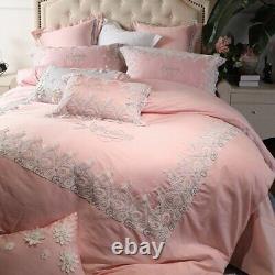 Egyptian Cotton Lace Princess Bedding Sets Green Pink Duvet Cover Bed Sheet New