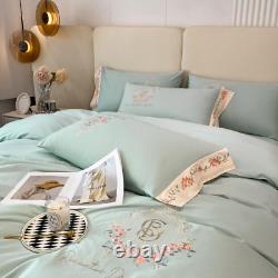 Embroidery Green Bedding Set Luxury Solid Color Cotton Duvet Cover Bed Sheet