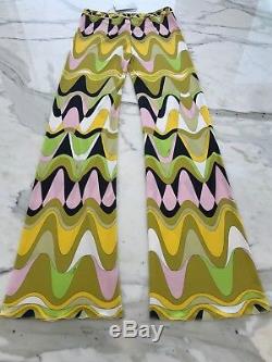 Emilio Pucci Green Pink Yellow Black Multi Print Pants Size 10 Nwts