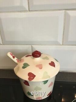 Emma Bridgewater Green And Pink Hearts Sugar Bowl With Spoon Ex Display