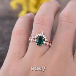 Engagement Set Statement Fine Birthday Ring 14k Gold Simulated Emerald Diamond