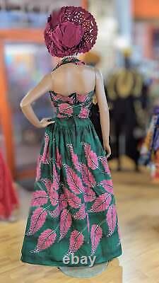 Ethel sensational Pink and Green African print Ankara Maxi Halter Dress -DPXPGAP