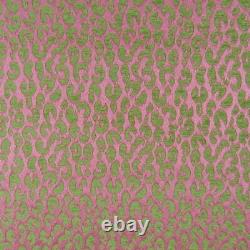 Exotic Leopard Animal Skin Woven Upholstery Fabric Pink & Green 10 Yards