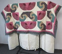 Extra Large Quilt 78 x 102 In Pink Green Cream Snails Grandma's Fan 1999 Andrews