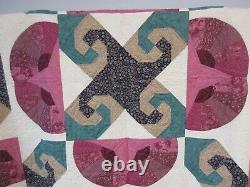 Extra Large Quilt 78 x 102 In Pink Green Cream Snails Grandma's Fan 1999 Andrews
