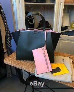 FENDI 100% Auth 3jours Forest Green/Pink Lined Large Tote Shopper Bag BNWT! $3k