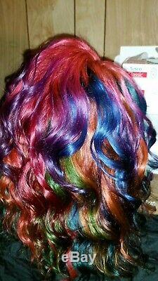 Fall Rainbow Pink Purple Green Blue Orange ombre Human Hair Front Lace Wig Bob