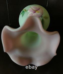 Fenton Lotus Mist Burmese Pink Green Vase Robinson 7.5 NIB Mint Hummingbird