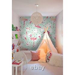 Flamingo Non-woven wallpaper pink green and white Home wall mural Wallcover