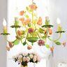 Floral Chandeliers Lamp Green Color Rose Flower Light Fixture Modern Home Decor