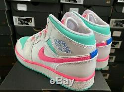 Free Ship Nike Air Jordan 1 MID White Digital Pink Green Gs Sizes 555112-102