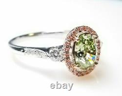 GIA 1.45ct Natural Argyle 7p Fancy Green & Pink Diamond Engagement Ring 18K Oval