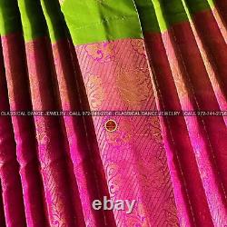GREEN PURPLE PINK 38 Inch Pant Length Bharatanatyam Copper Zari Dance Costume