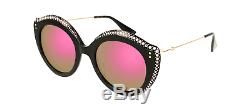 GUCCI CRYSTAL LIPS 0214 Cat Eye Black Green Pink Mirrored Stud Sunglasses GG0214