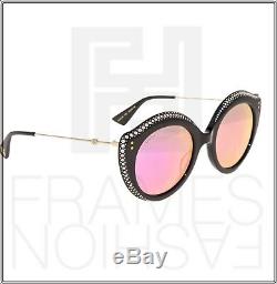 GUCCI CRYSTAL LIPS 0214 Cat Eye Black Green Pink Mirrored Stud Sunglasses GG0214