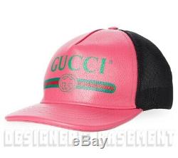 GUCCI pink L/59 green SYLVIE logo leather & mesh Baseball Hat cap NWT Auth $595