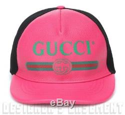 GUCCI pink L/59 green SYLVIE logo leather & mesh Baseball Hat cap NWT Auth $595