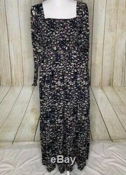 Ganni Shirred Floral Georgette Maxi Dress Size 10 Green Black Pink Flowy