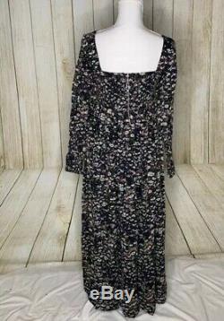 Ganni Shirred Floral Georgette Maxi Dress Size 10 Green Black Pink Flowy