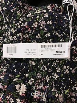 Ganni Shirred Floral Georgette Maxi Dress Size 8 Green Black Pink Flowy