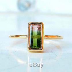Goldring with natural green Watermelon Tourmaline Pink & Green stone