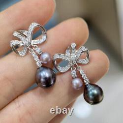 Gorgeous south sea 5-6mm9-10mm pink black green pearl dangle earring 925s(sp)