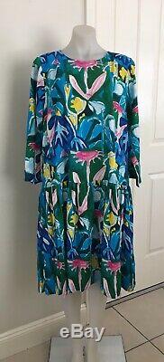 Gorman Neighbours Garden Dress 12 Fits 14 Too Green Blue Pink 3/4 Sleeve BNWT