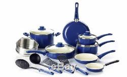 GreenLife 16 Pc Ceramic Cookware Set Healthy Green Soft Grip Frypans Turquoise