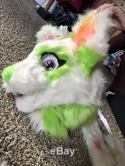 Green And Pink fursuit head Canine