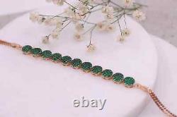 Green Emerald 4.50Ct Lab Created Round Cut Chain Bracelet 14K Rose Gold Plated