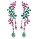 Green Emerald, Pink Ruby & Cubic-zirconia Earrigns Silver 925 Sterling