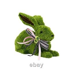 Green Garden Bunny Laying with Pink Ribbon Easter Decoration