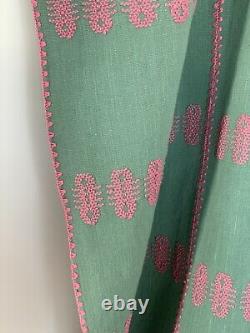 Green Pink Embroidered Mexican Huipil Cotton Kaftan Pippa Dress